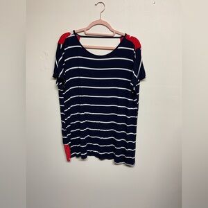 adidas Navy and White Striped Tee with Red Accents